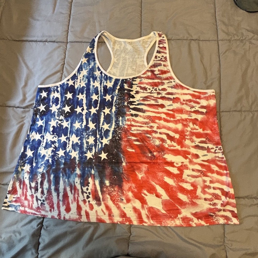 American Flag Print Tank Top 4XL Red, White and Blue 4th of July